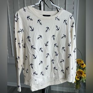 FOREVER 21 Long Sleeve Cream with Dark Blue Anchors Crew Neck Sweatshirt Size M